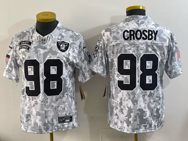 Youth Oakland Raiders 98 Crosby Salute Service Nike 2025 Limited NFL Jersey 001